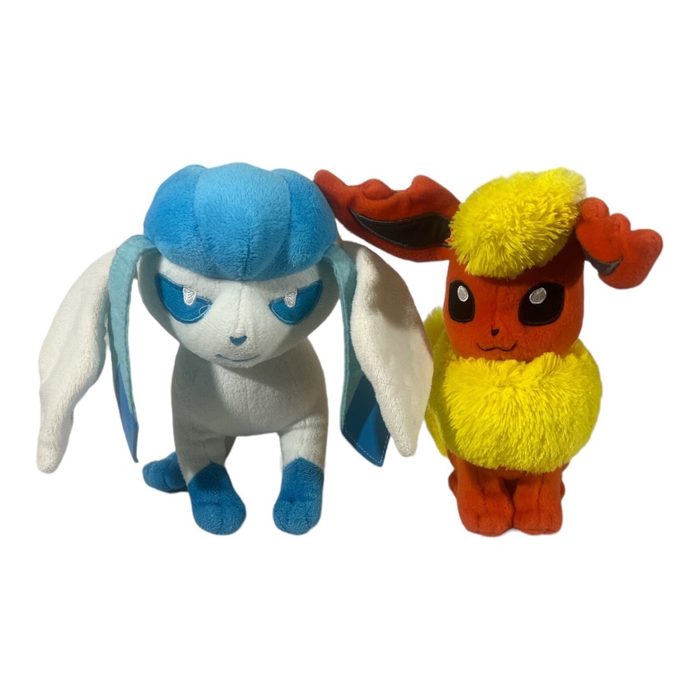Pokemon Flareon & Glaceon Plush Eevee Evolution Plushie Plush 8"
